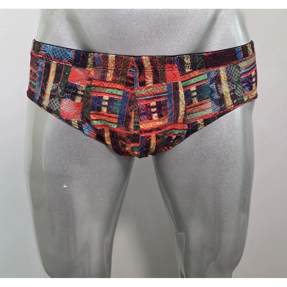 Cosabella Mens Briefs‎ Multi Color Geometric Mosaic Print Low Rise Underwear NEW